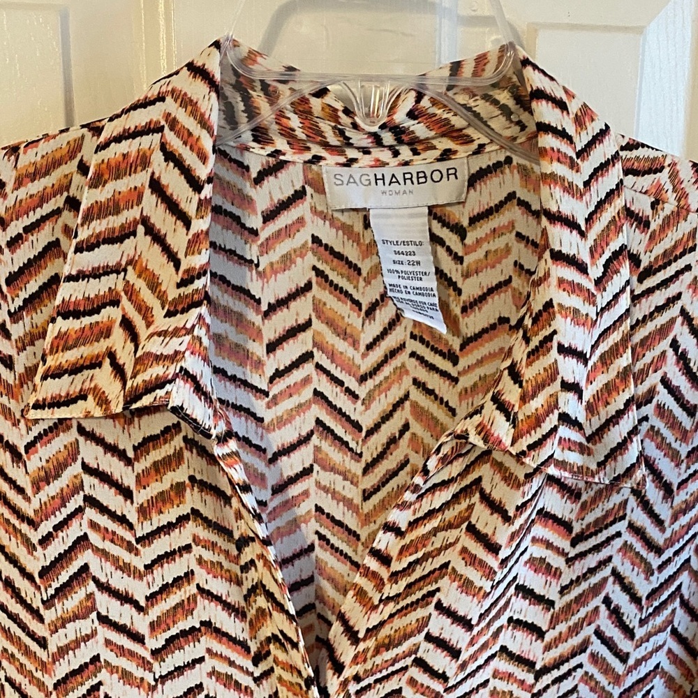 Sag Harbor Chevron Patterned Button Up Shirt Career Everyday Wear - Picture 4 of 7